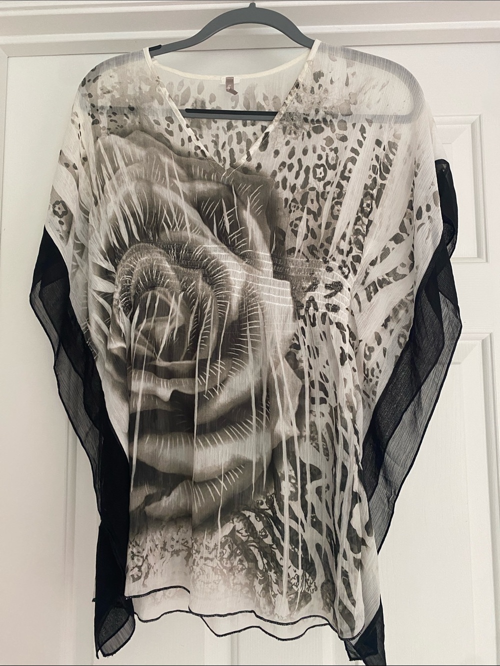 Sheer Black & White Floral Tunic Top